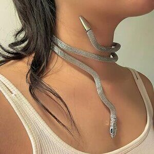 Bendable Snake Choker Necklace Flexible Boho Chunky Bracelet Silver Punk Jewelry